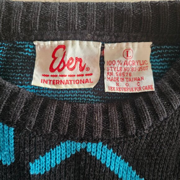 Vintage Eber Black and Blue Geometric 80s/90s Sweater Size Large - Picture 3 of 10